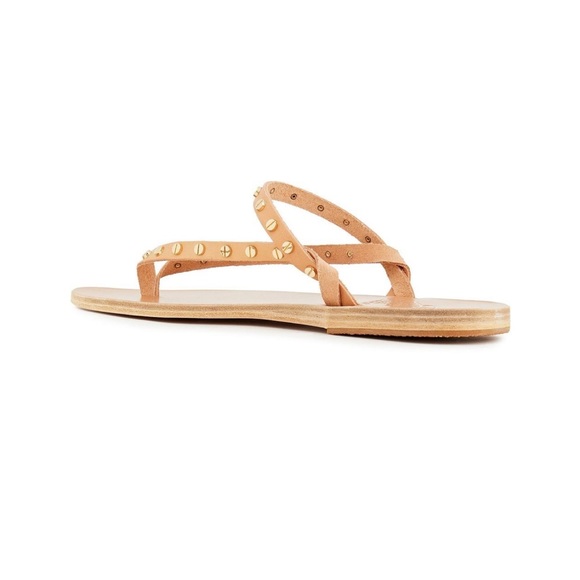 Ancient Greek Mirsini Studded Nails Flat Leather Thong Sandals Tan Gold 39 / 9 - Picture 4 of 8